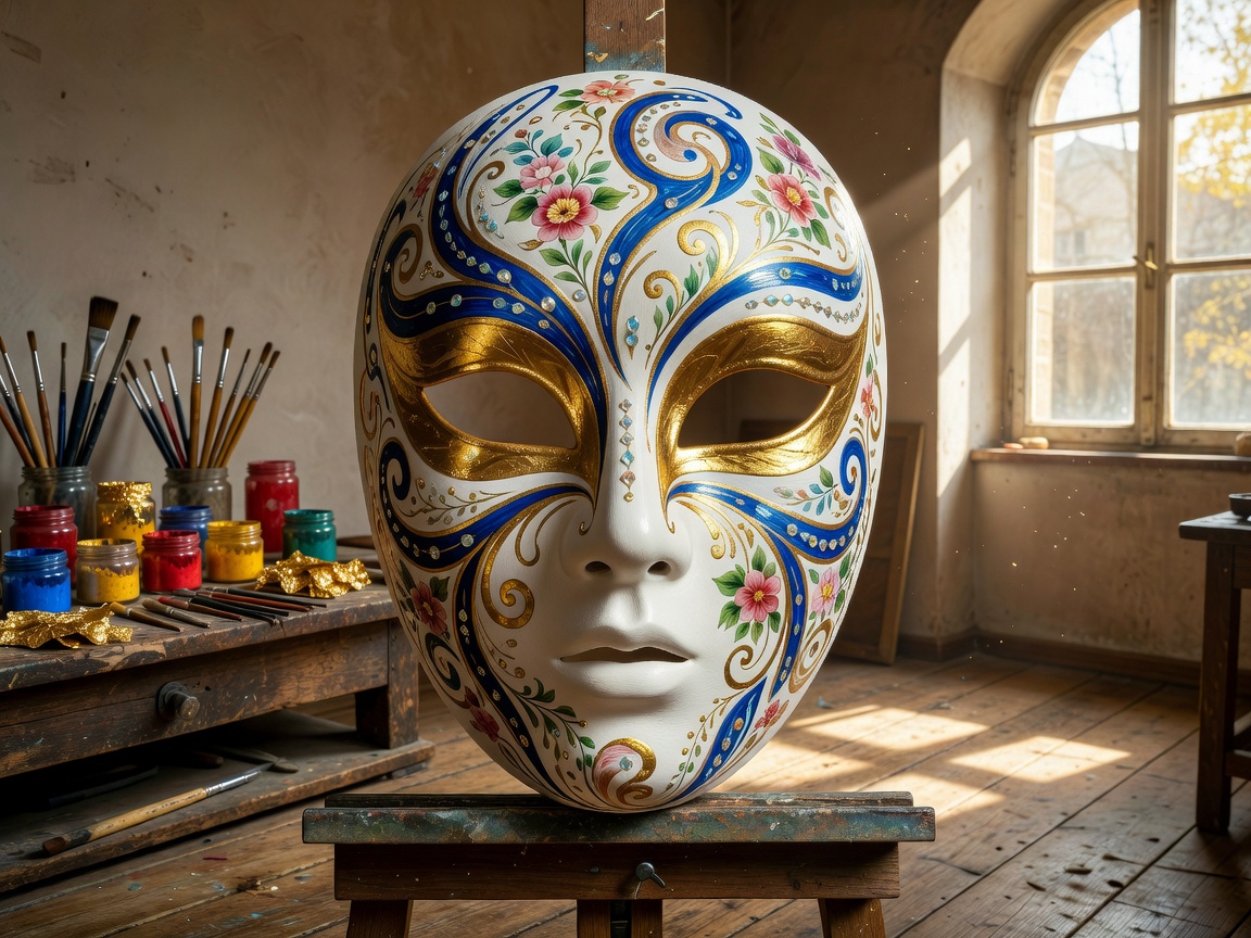 Intricately painted Venetian mask artwork